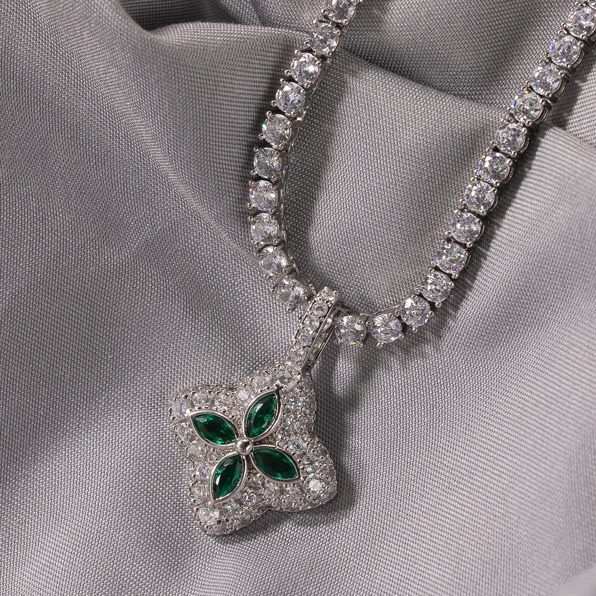 Iced Multicolor Four-Leaf Clover Pendant
