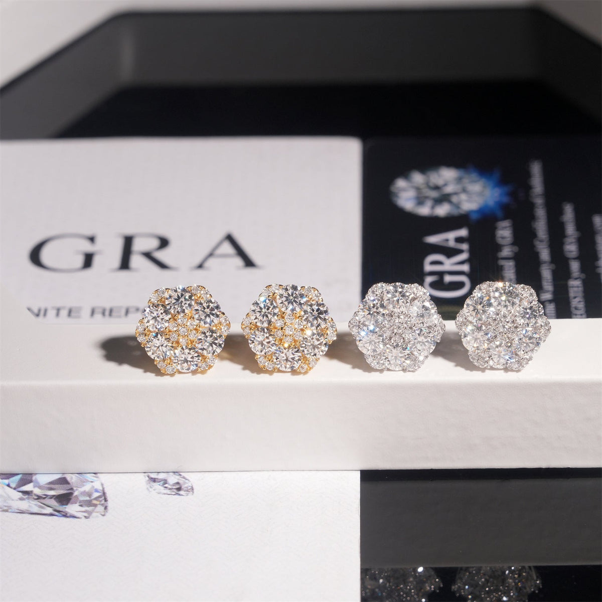 Moissanite Flower Stud Earrings S925 Sterling Silver - Screw Back