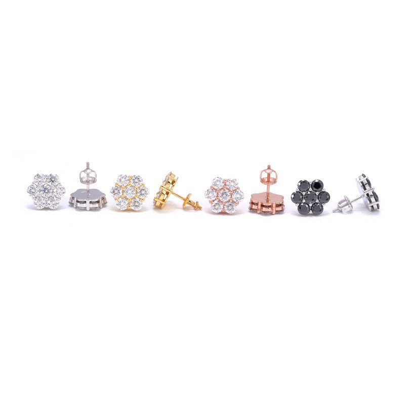 12mm Moissanite 925 Sterling Silver  Flower Stud Earrings -Screw Back