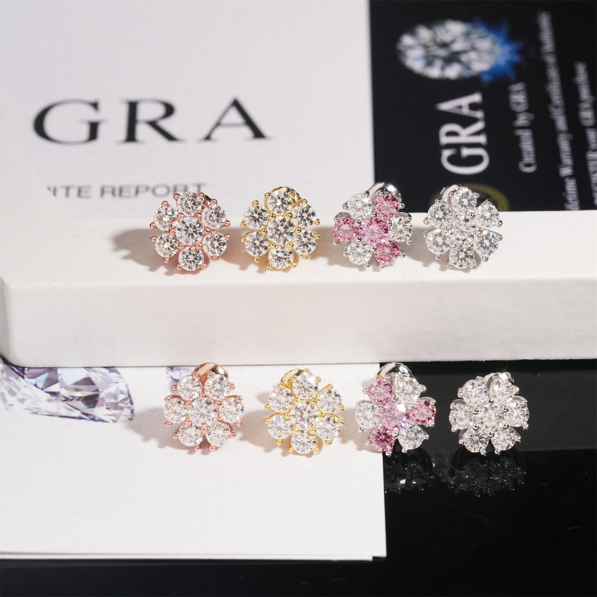 Petal Flower Moissanite Stud Earrings Screw Back - 925 Sterling Silver