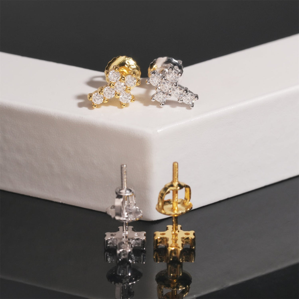 Moissanite Cross Stud Earrings Screw Back - 925 Sterling Silver