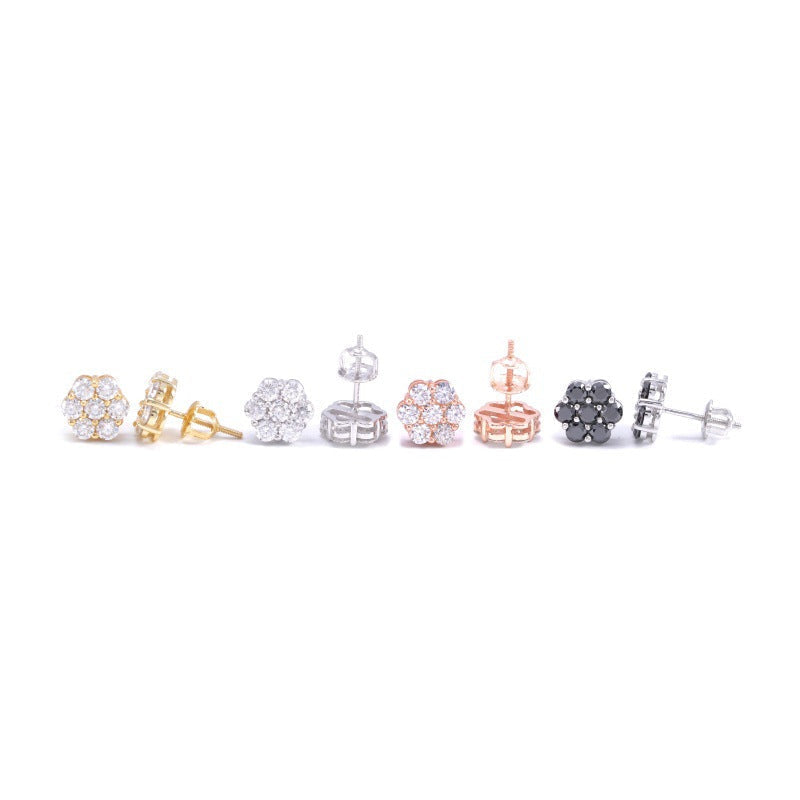 9mm Moissanite 925 Sterling Silver Flower Stud Earrings -Screw Back