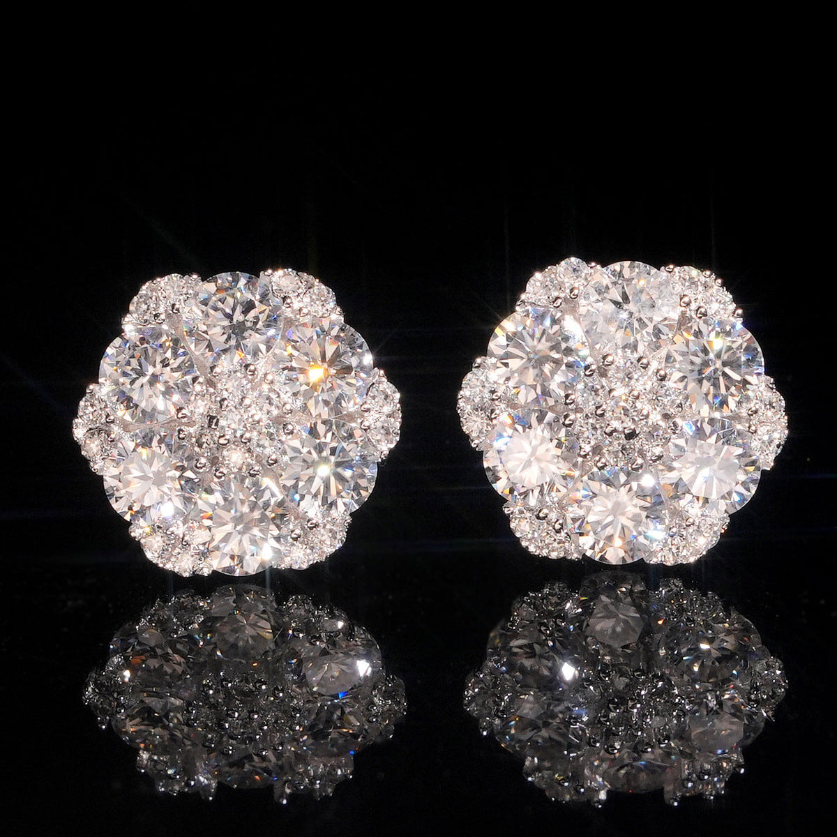 Moissanite Flower Stud Earrings S925 Sterling Silver - Screw Back