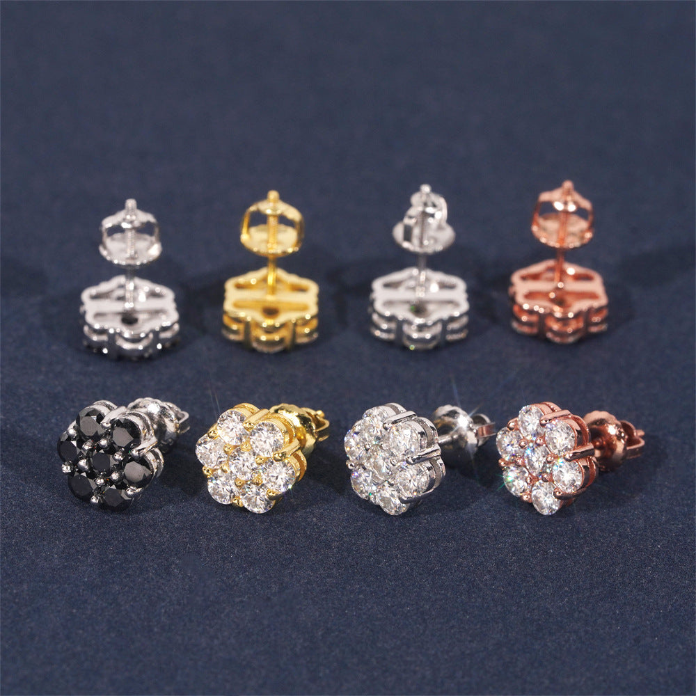 9mm Moissanite 925 Sterling Silver Flower Stud Earrings -Screw Back