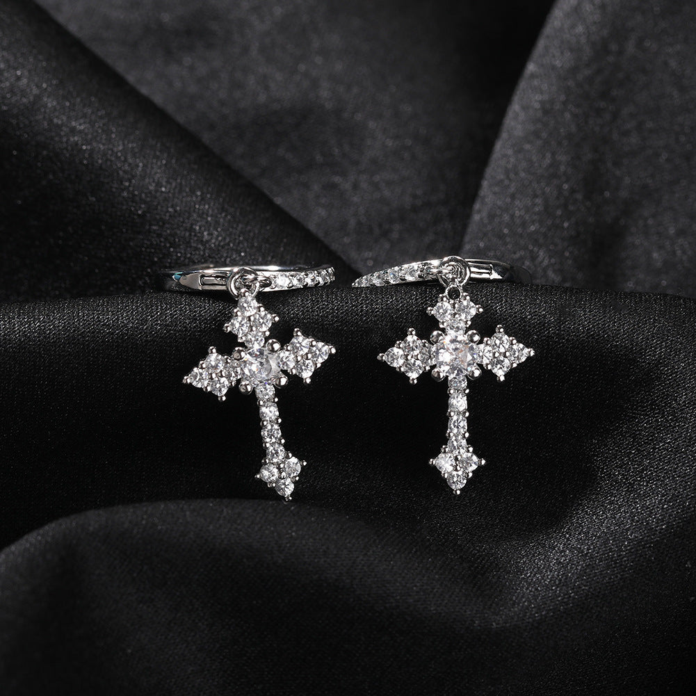 Iced Out Cross Drop Earrings