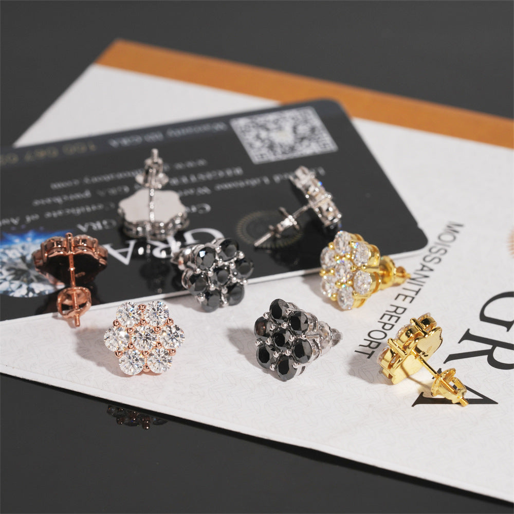 12mm Moissanite 925 Sterling Silver  Flower Stud Earrings -Screw Back