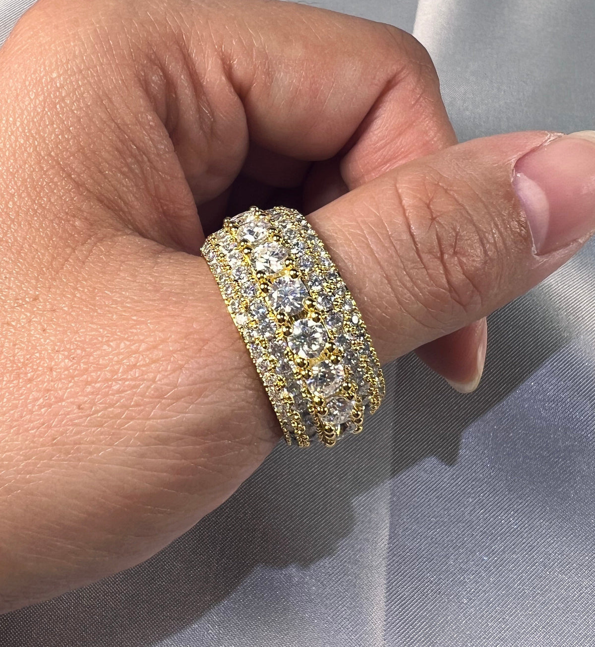 13mm Moissanite Iced Out Ring – 925 Sterling Silver VVS1 D Color Band Ring