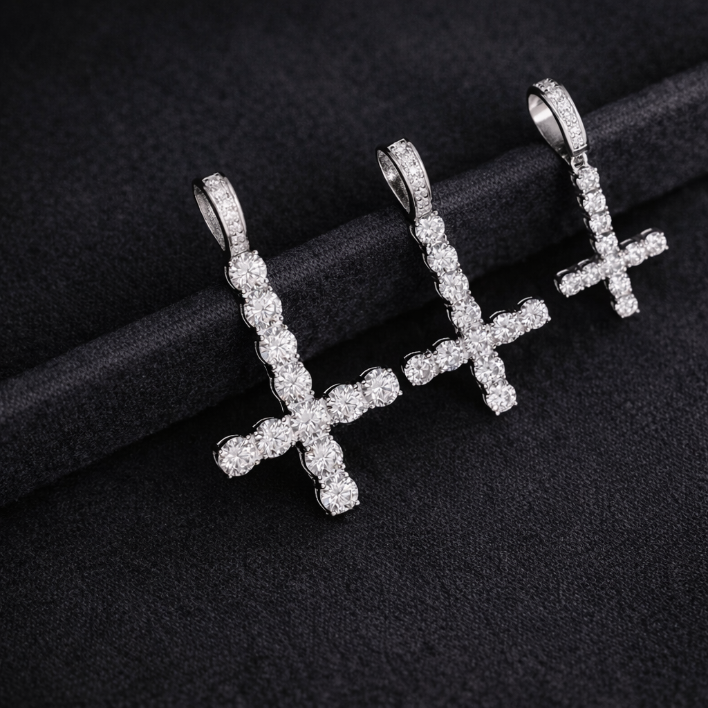 Iced Out Moissanite Inverted Cross Pendant