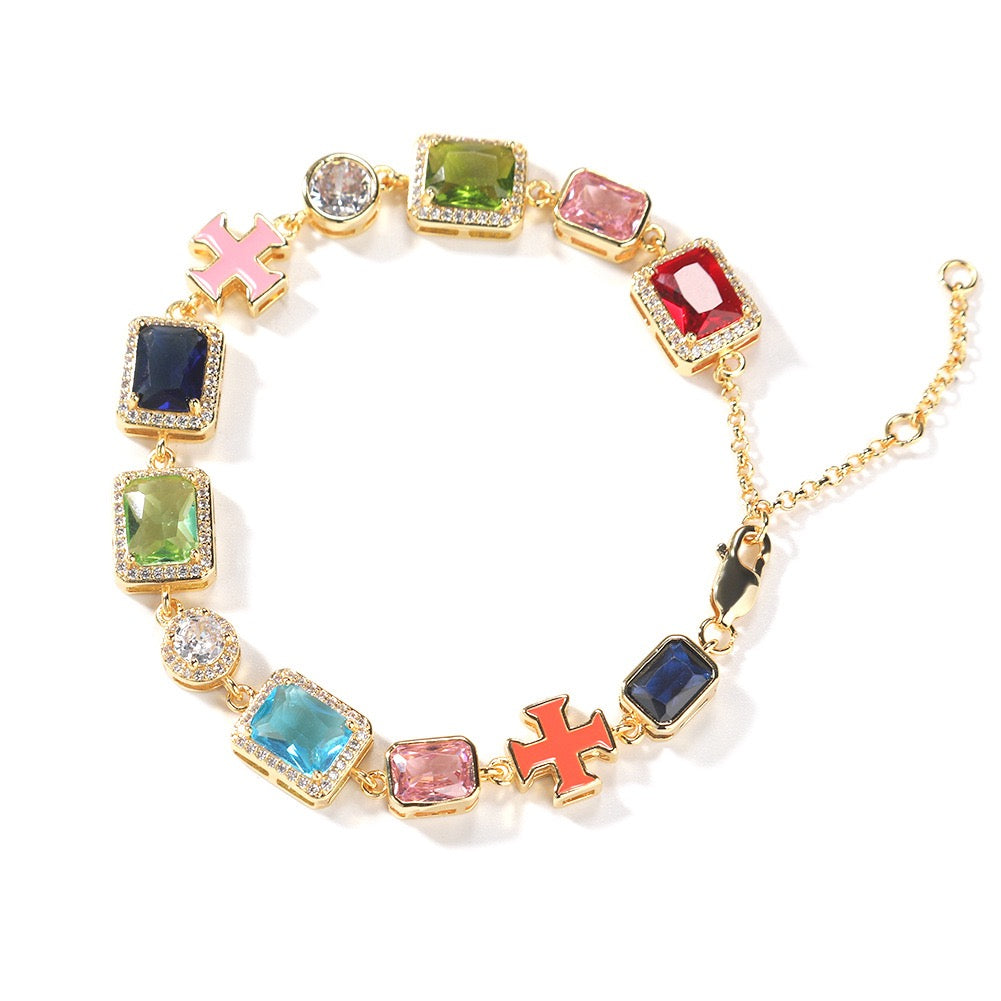 Iced Out Color Gemstone Bracelet