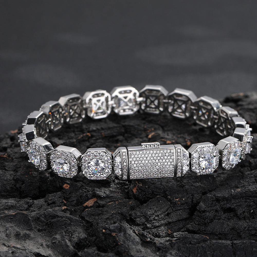 10/12mm Iced Out Halo Tennis Bracelet