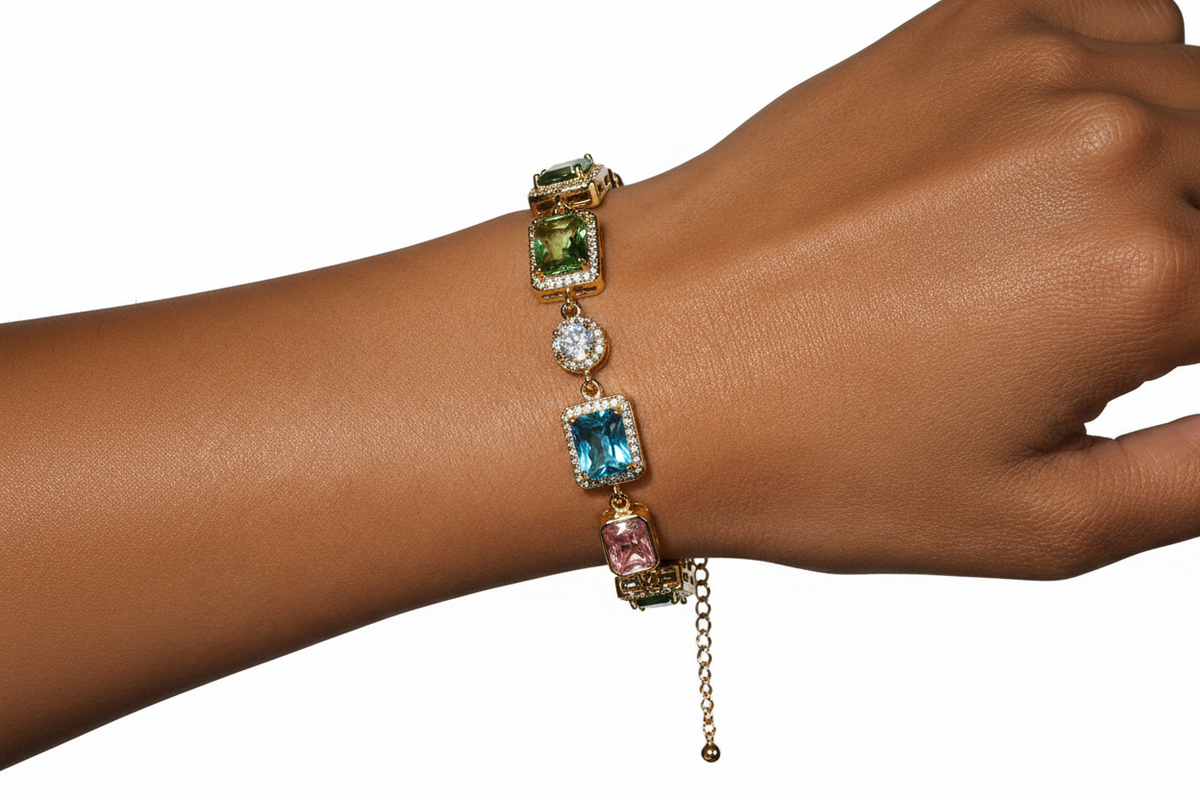 Iced Out Color Gemstone Bracelet