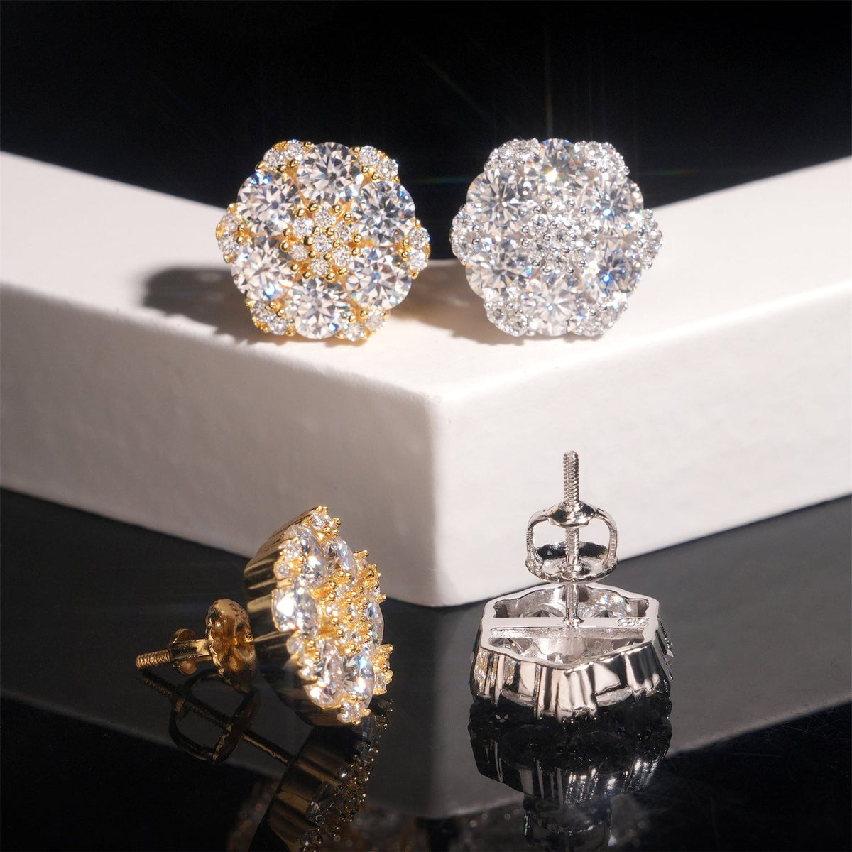 Moissanite Flower Stud Earrings S925 Sterling Silver - Screw Back