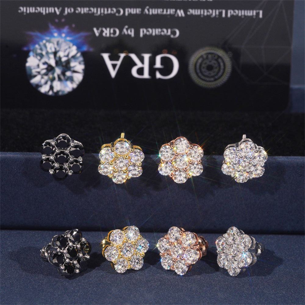 12mm Moissanite 925 Sterling Silver  Flower Stud Earrings -Screw Back