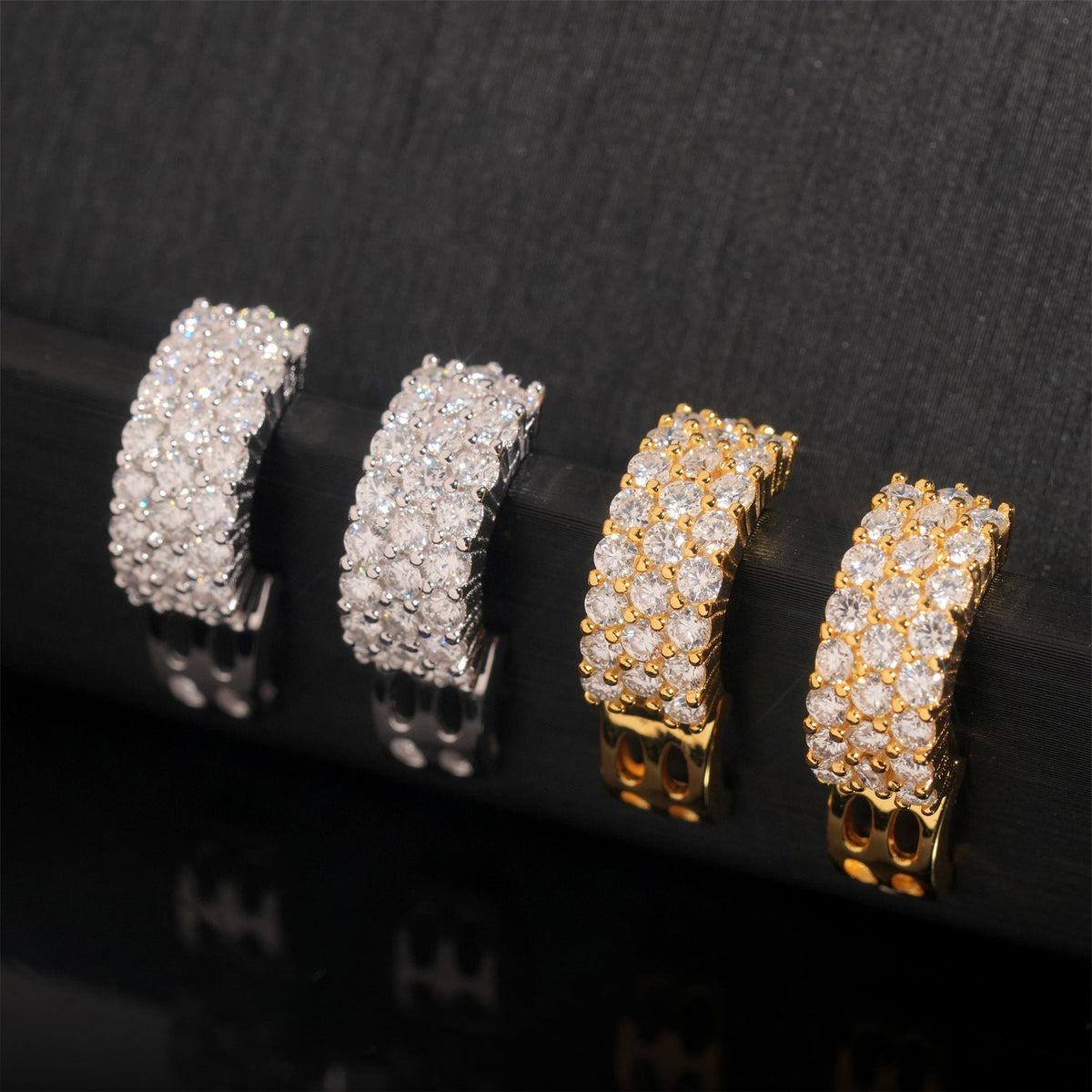 Iced Moissanite Huggie Hoop Earrings 3 Row - 925 Sterling Silver