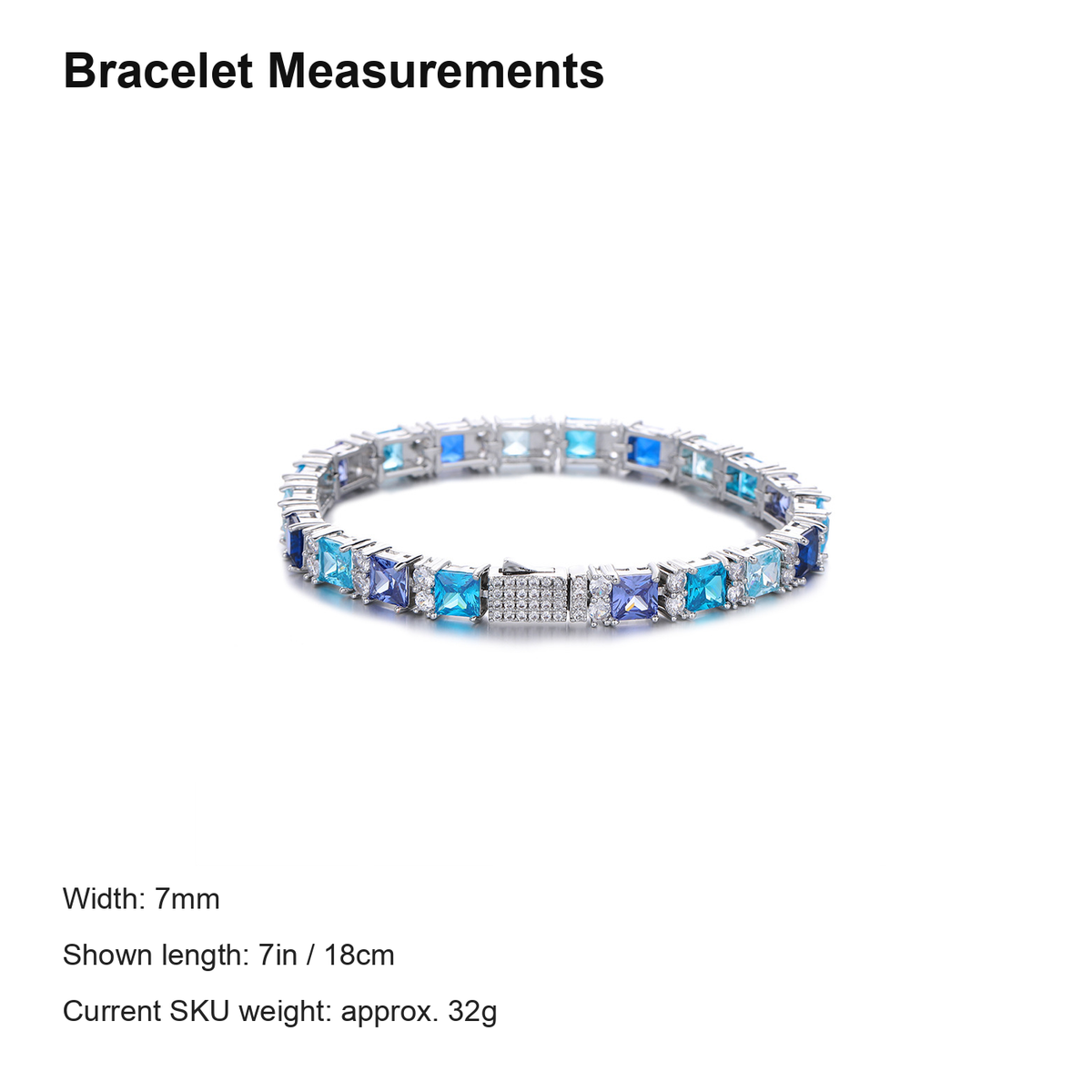 7mm Multicolor Square-Cut Tennis Bracelet