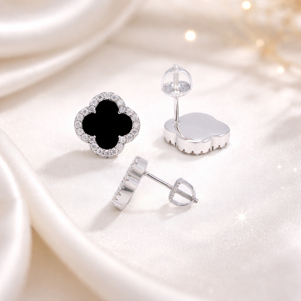S925 Moissanite Clover Stud Earrings - Screw Back
