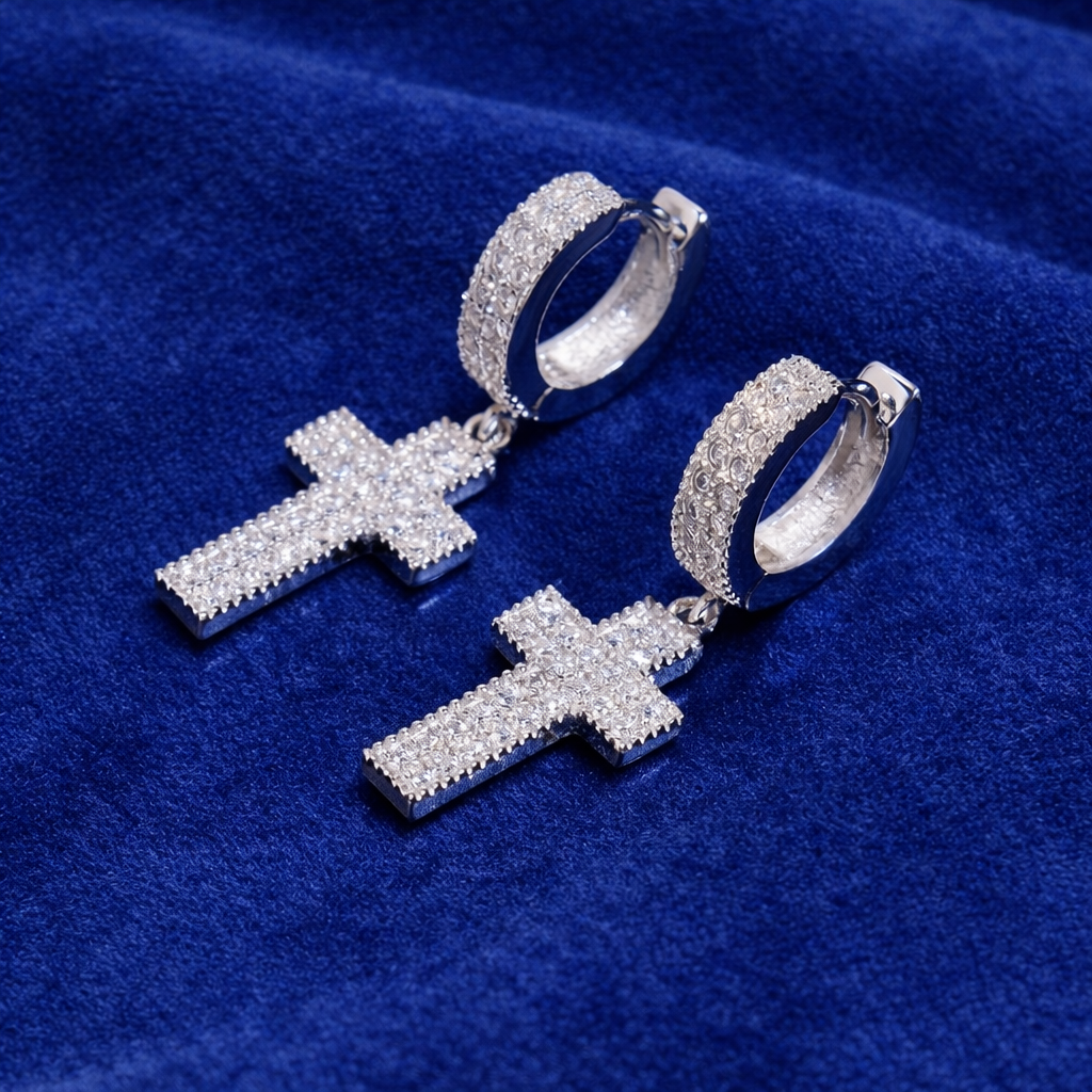 Moissanite Cross Drop Earrings