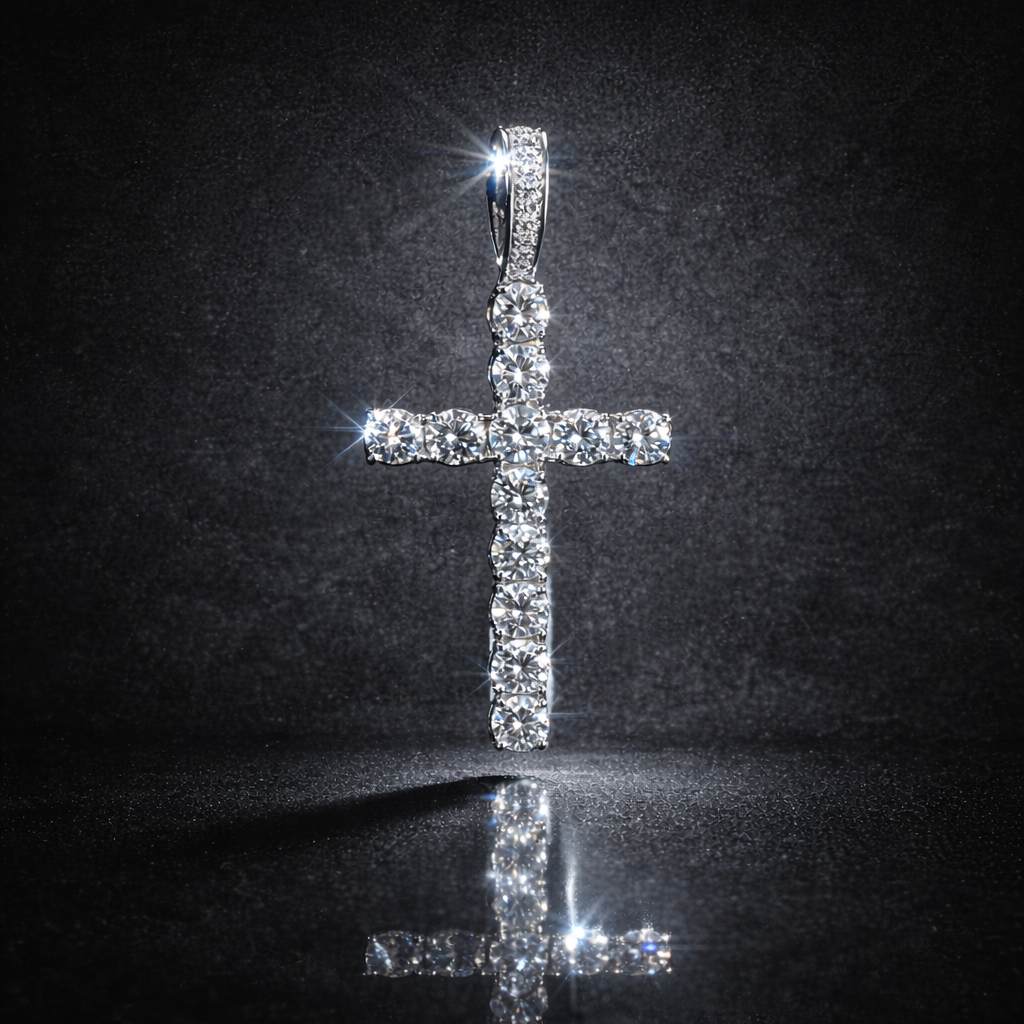 Men's Moissanite Cross Pendant – 925 Sterling Silver