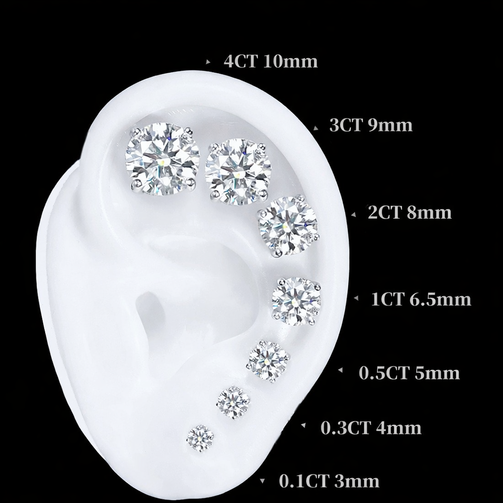 Round Cut VVS Moissanite Stud Earrings – 925 Sterling Silver