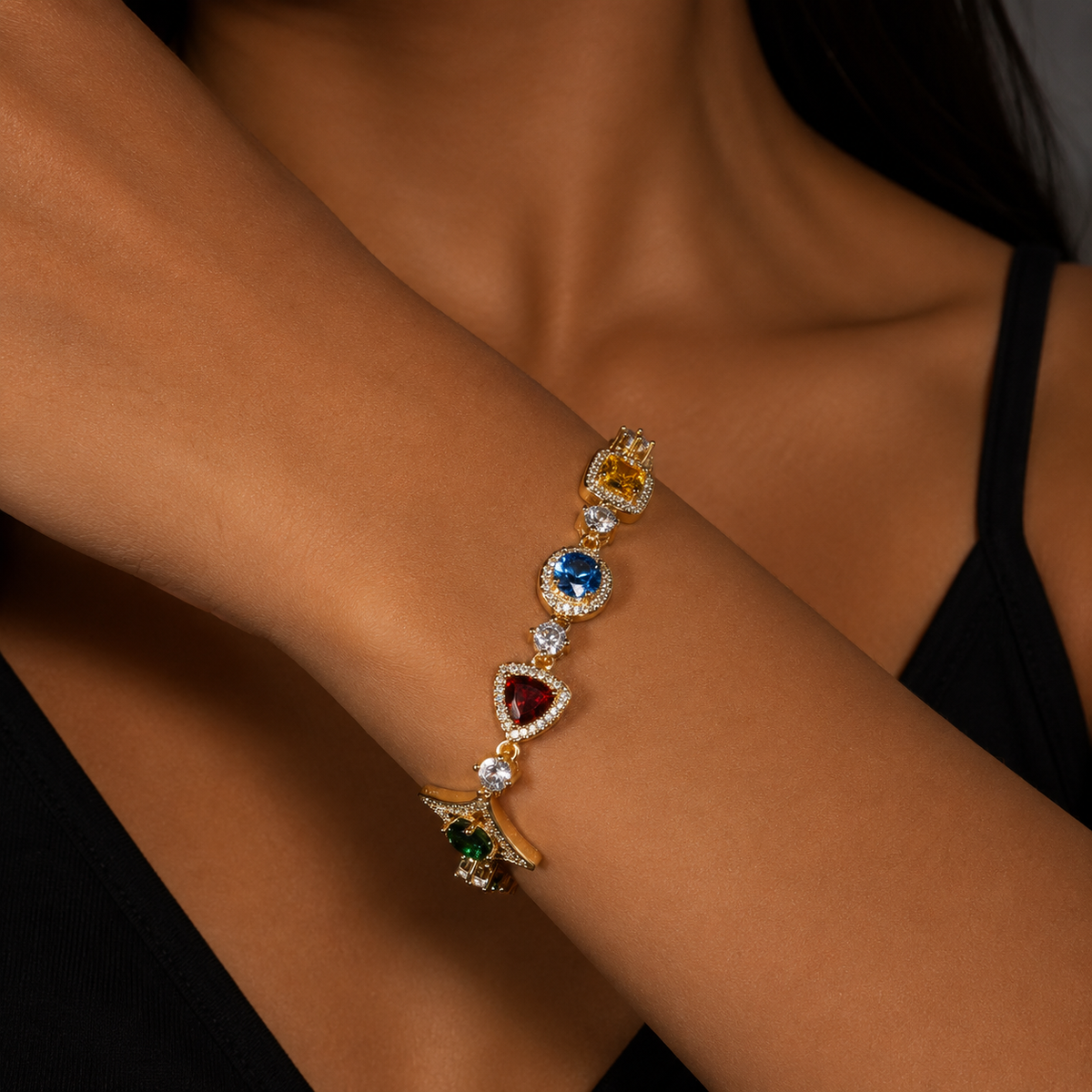Iced Geometric Color Stone Bracelet