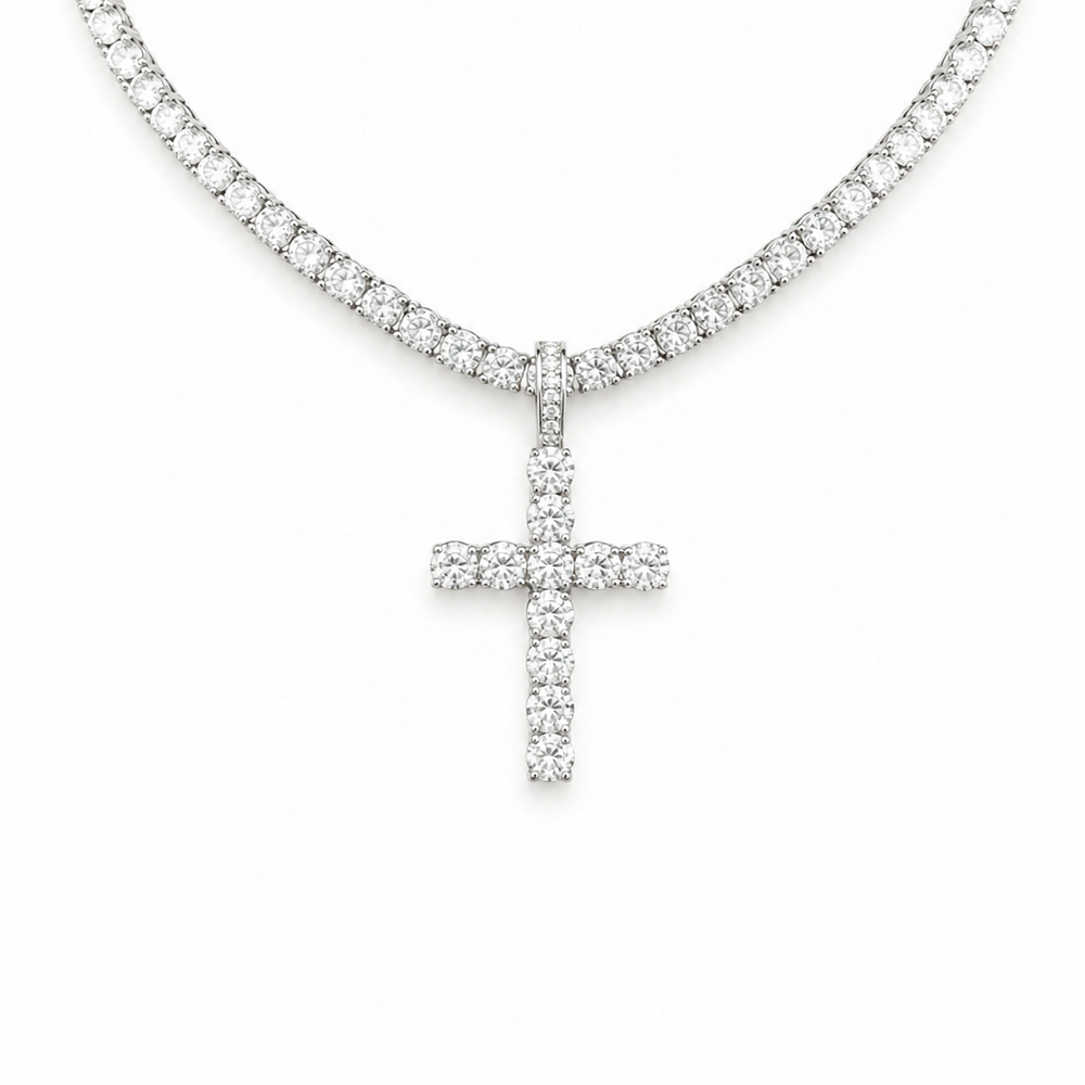 Men's Moissanite Cross Pendant – 925 Sterling Silver