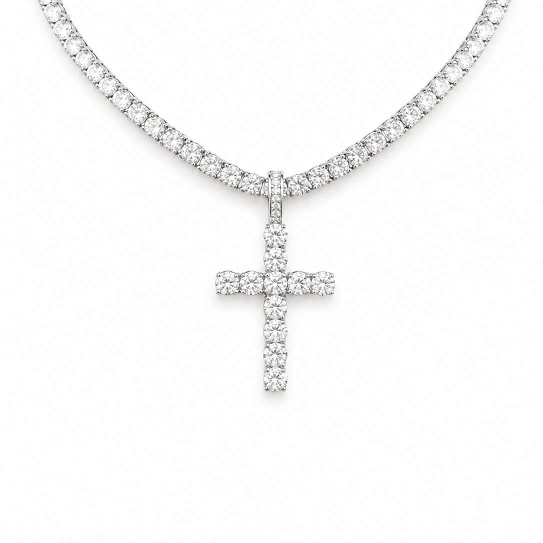 Men's Moissanite Cross Pendant – 925 Sterling Silver