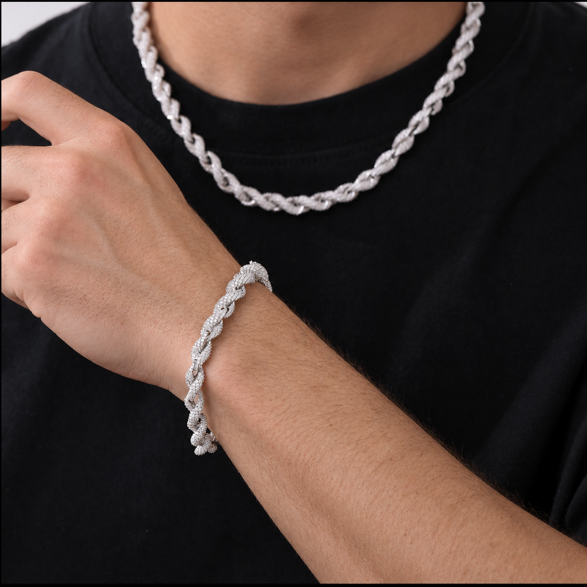 7.5mm Iced Moissanite Rope Bracelet - 925 Sterling Silver