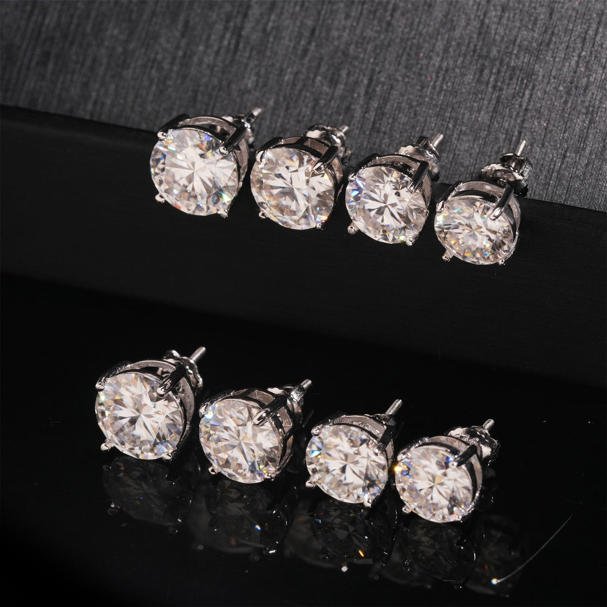 Round Cut VVS Moissanite Stud Earrings – 925 Sterling Silver