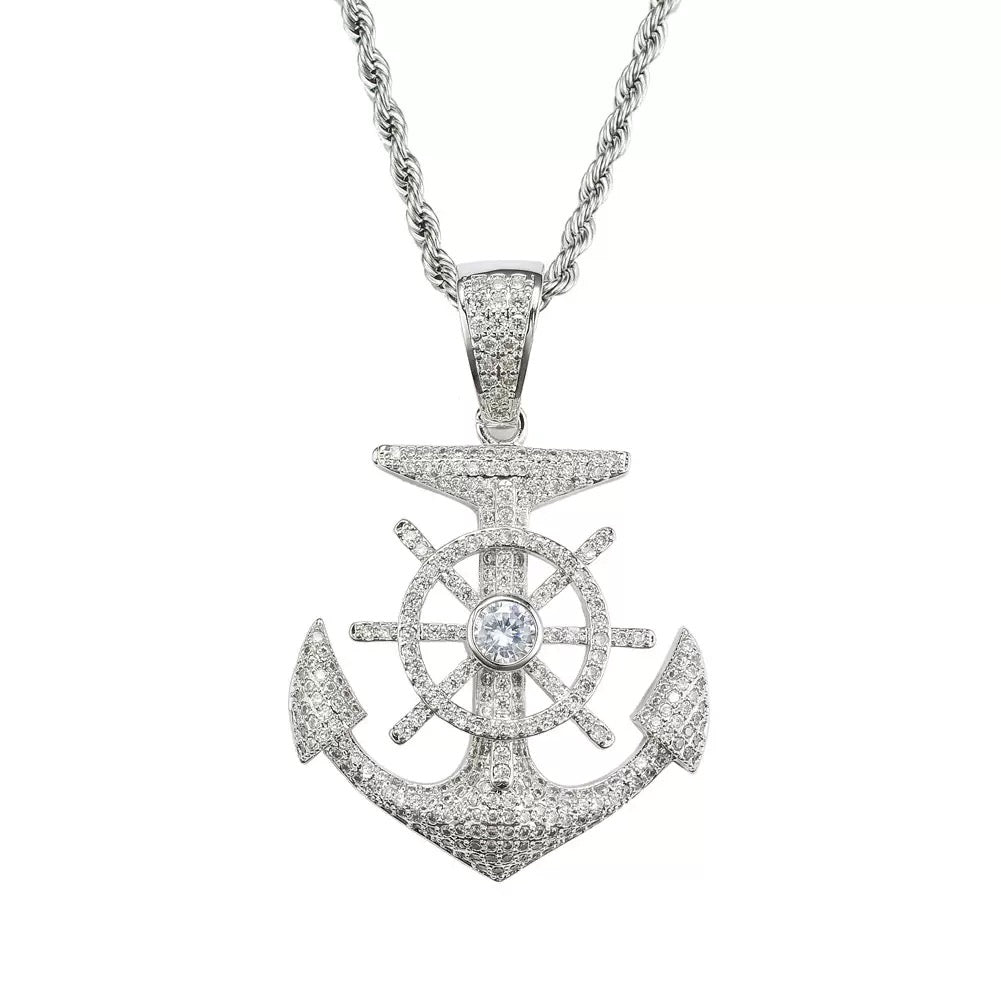 Iced Out Anchor Pendant
