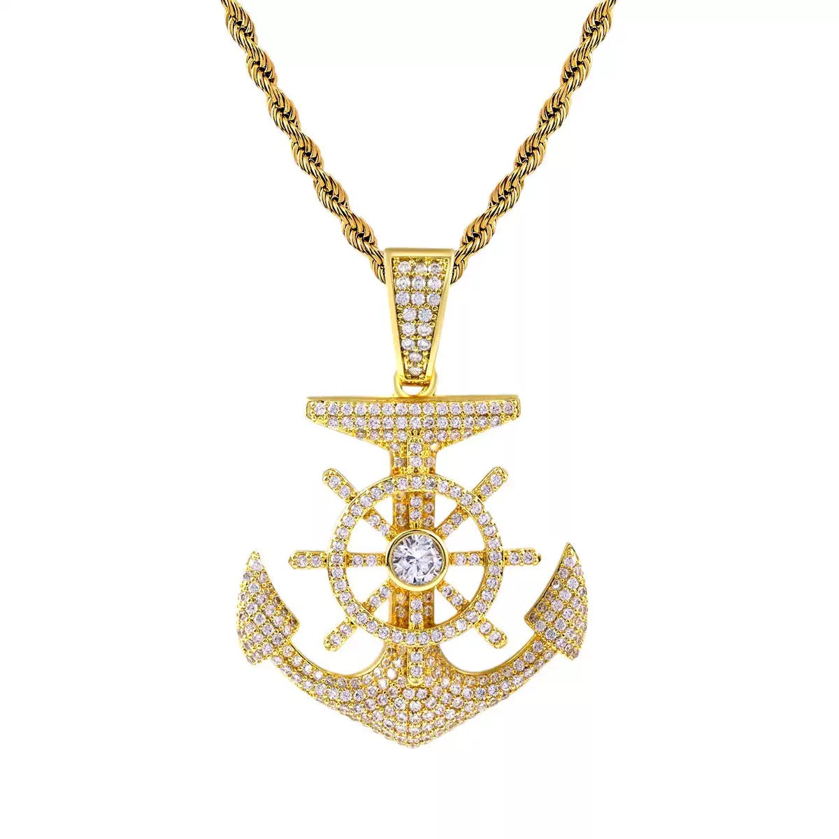Iced Out Anchor Pendant