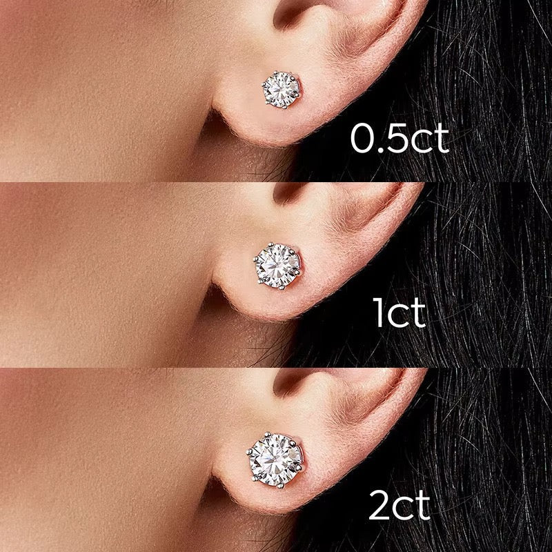VVS1 D Color Moissanite Stud Earrings - Screw Back