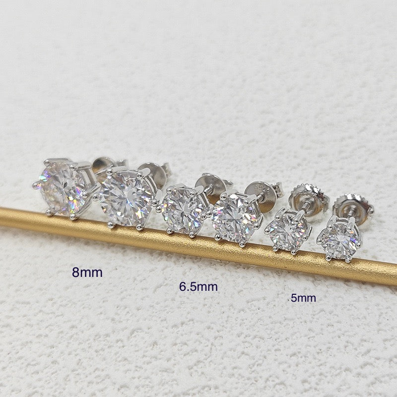 VVS1 D Color Moissanite Stud Earrings - Screw Back