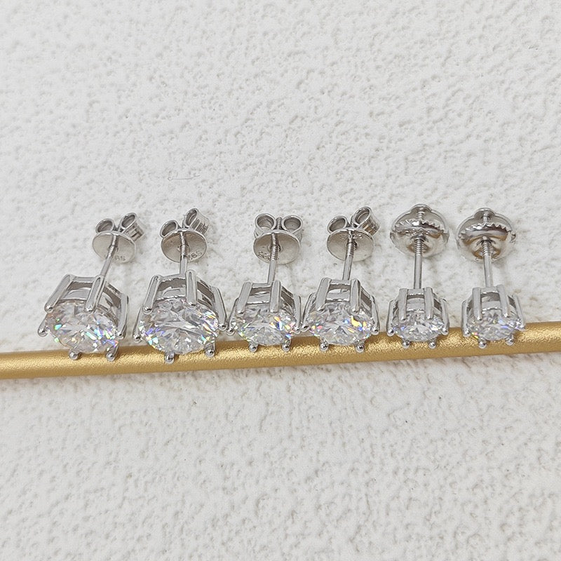 VVS1 D Color Moissanite Stud Earrings - Screw Back
