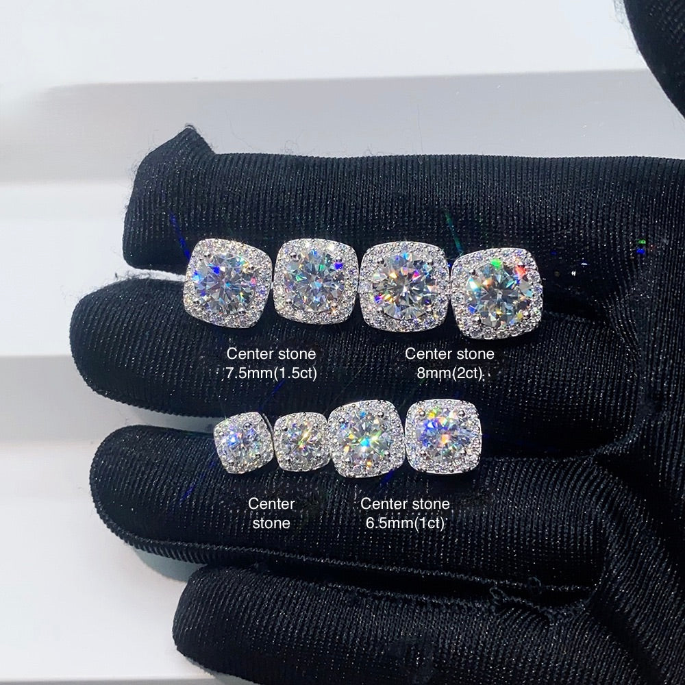 VVS1 D Color Moissanite Halo Stud Earrings - Screw Back