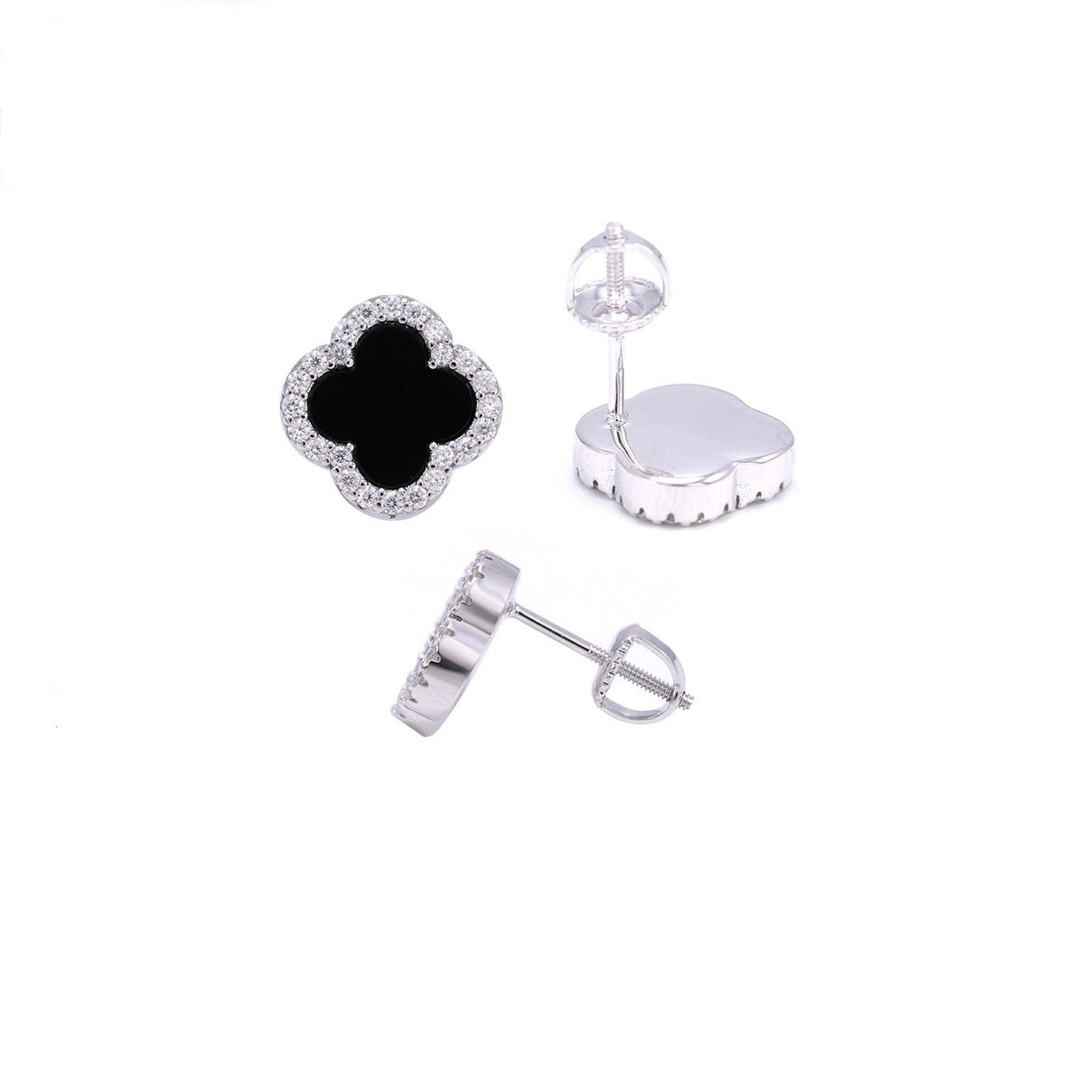 S925 Moissanite Clover Stud Earrings - Screw Back