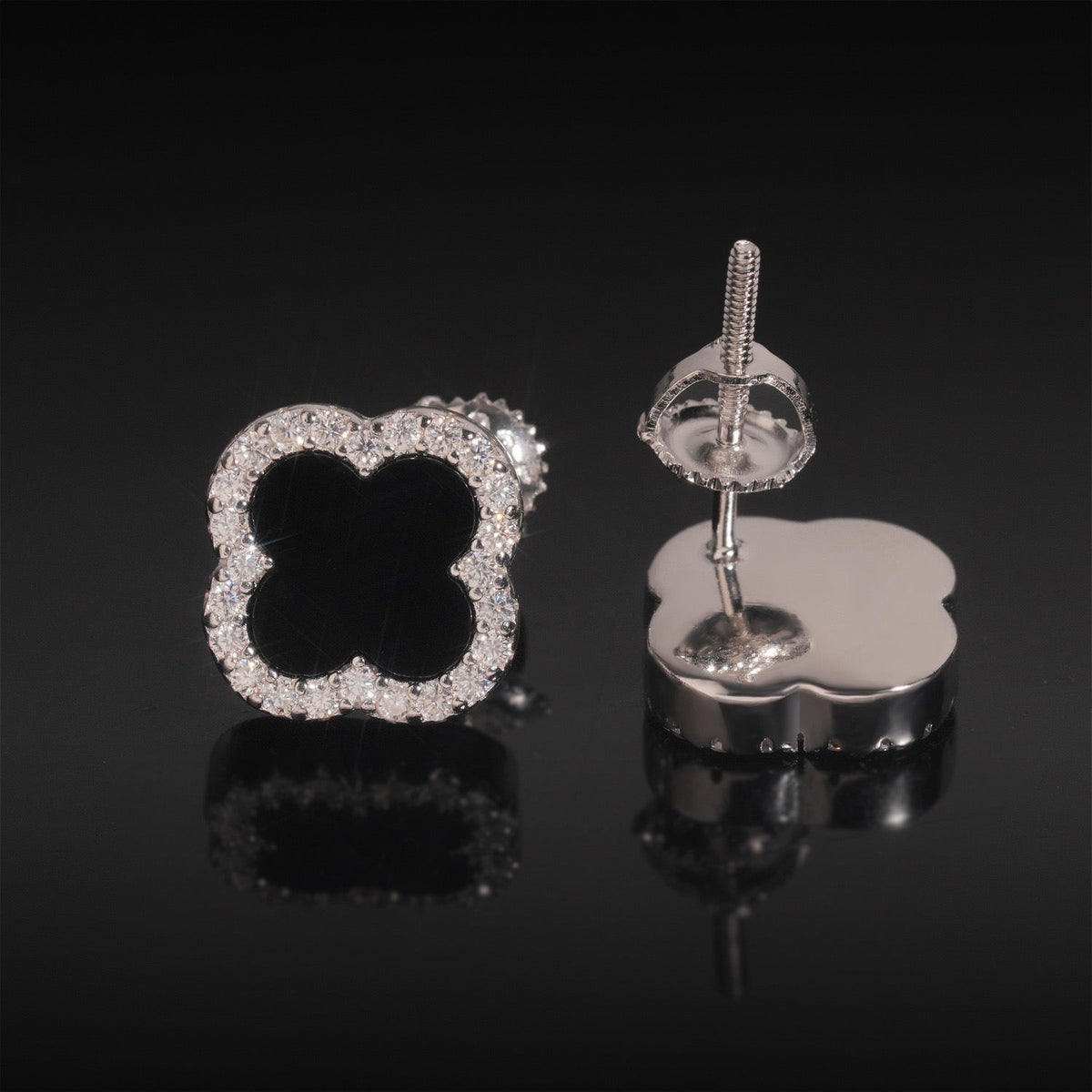 S925 Moissanite Clover Stud Earrings - Screw Back