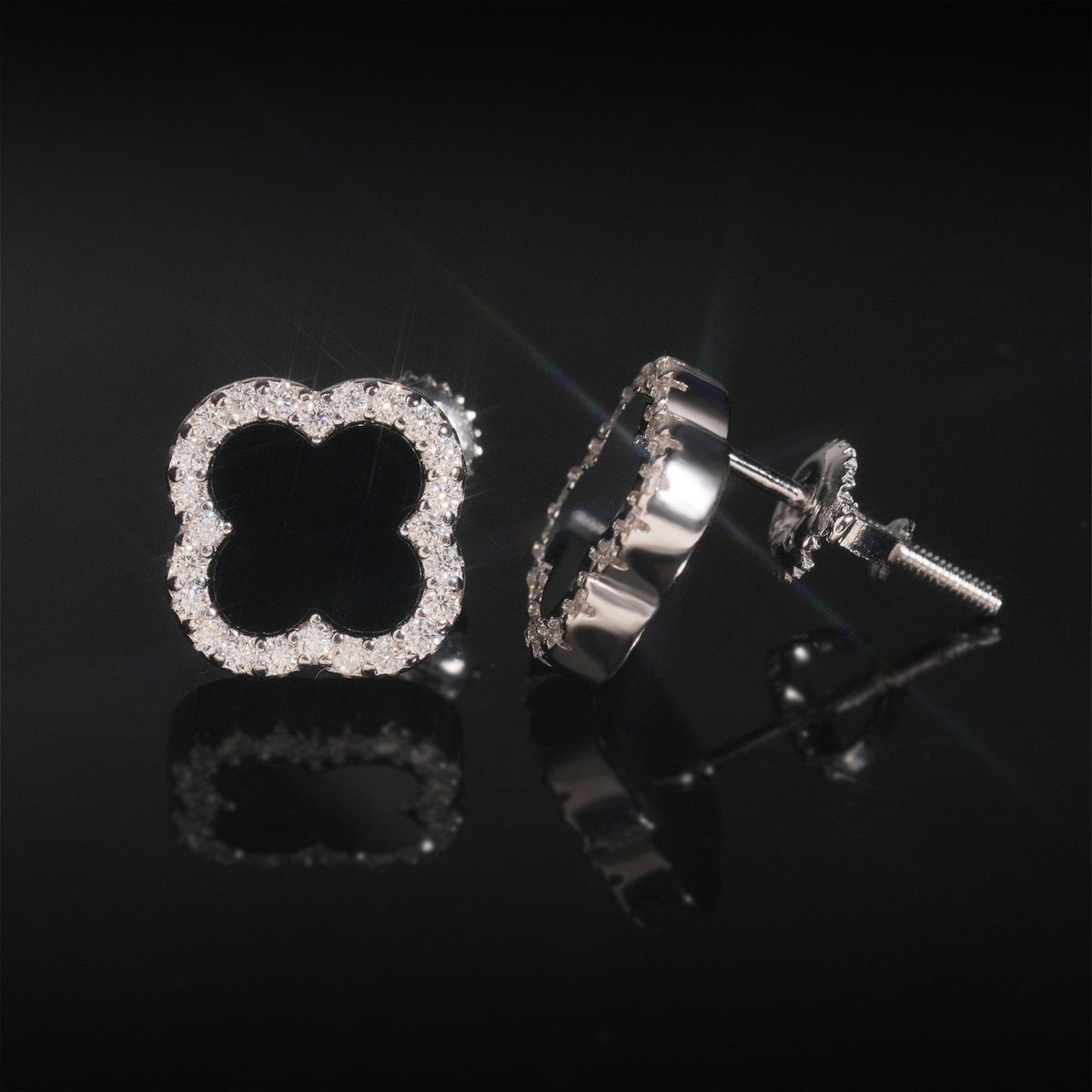 S925 Moissanite Clover Stud Earrings - Screw Back