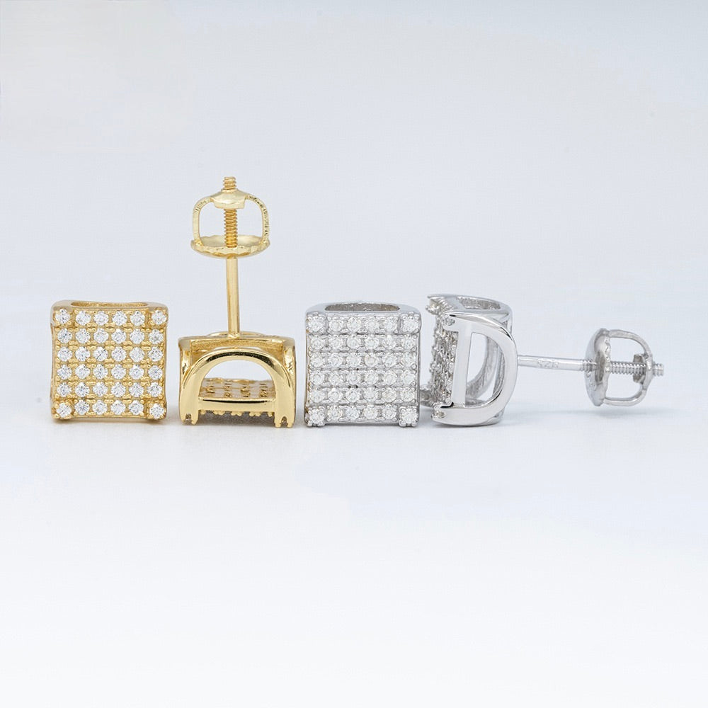 8mm Square Stud Earrings - Screw Back