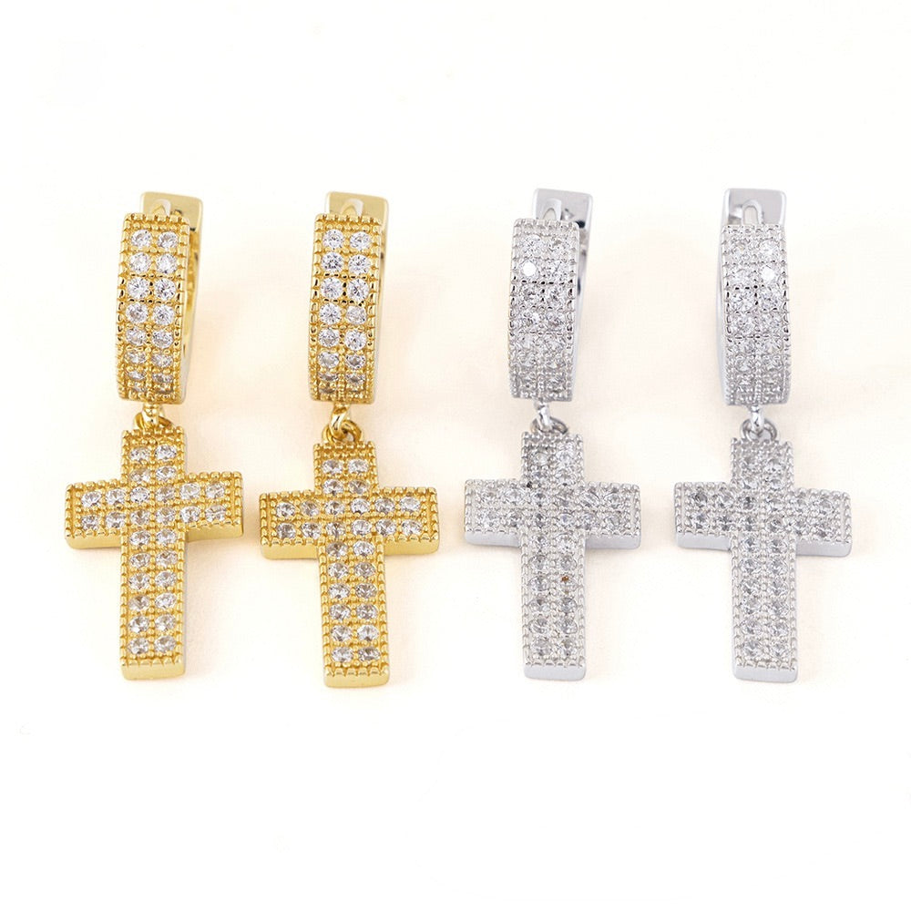 Moissanite Cross Drop Earrings