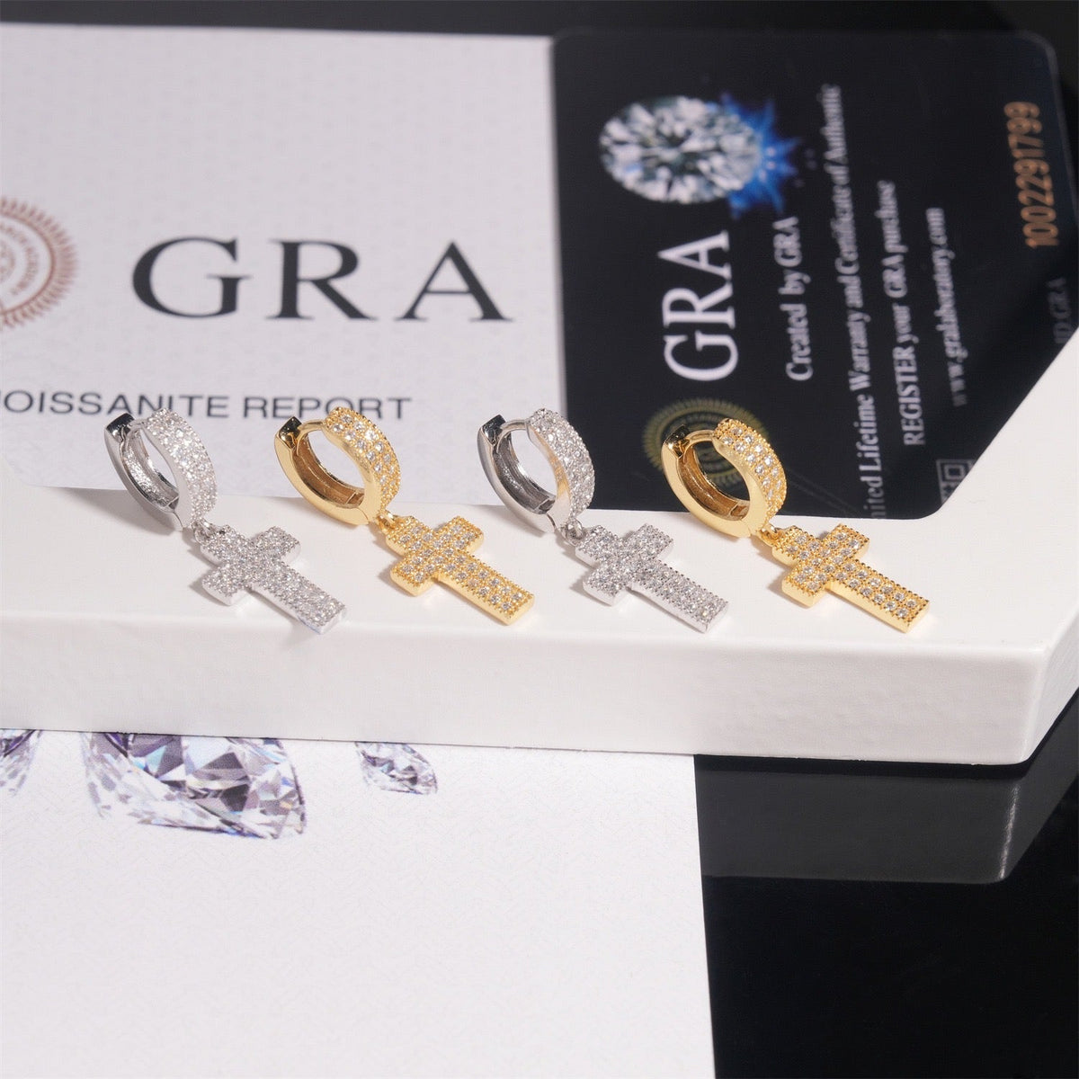 Moissanite Cross Drop Earrings