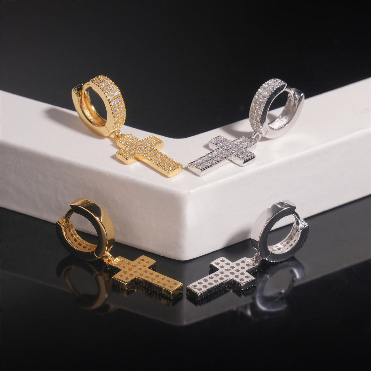 Moissanite Cross Drop Earrings