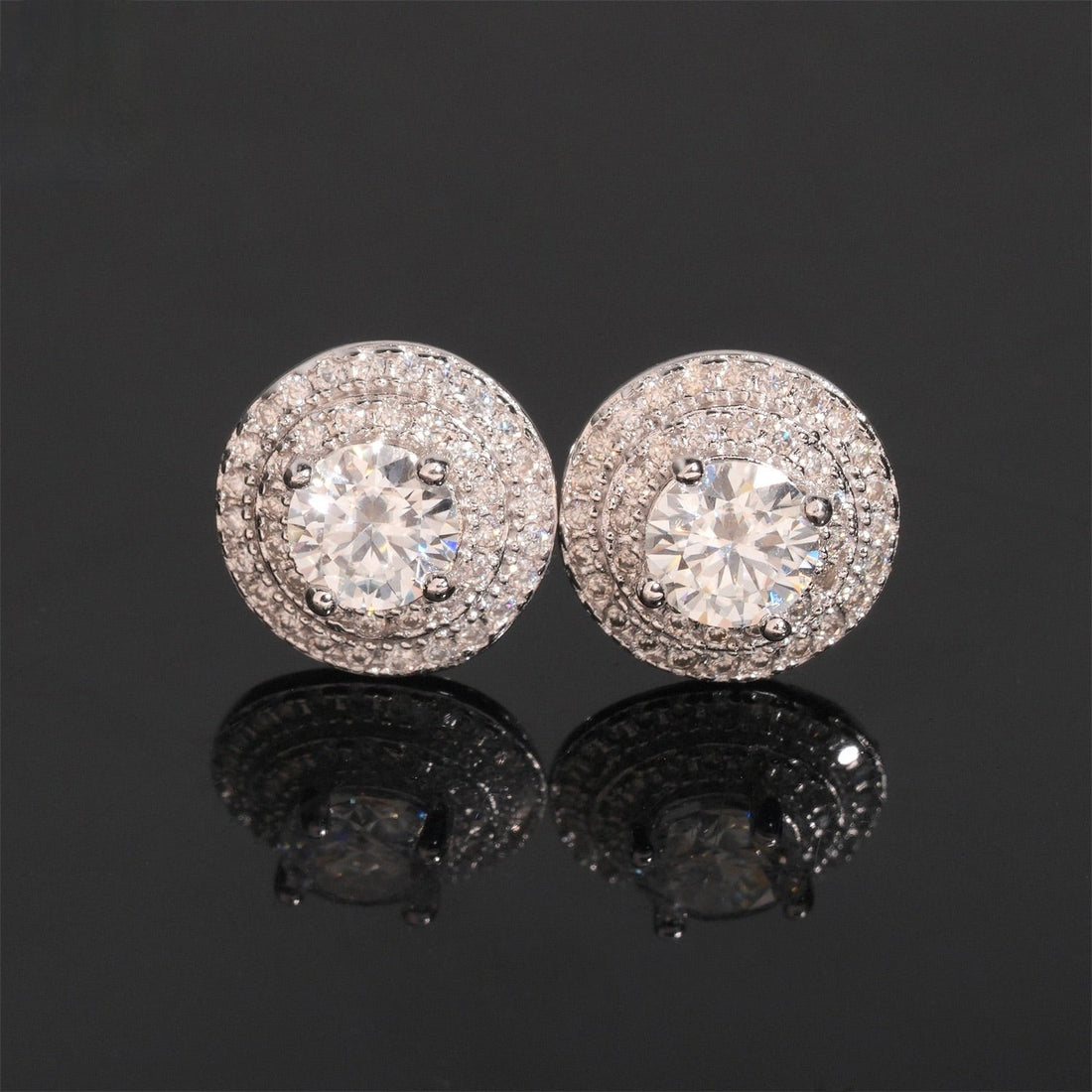 10mm Halo Moissanite Stud Earrings – Screw Back 925 Sterling Silver