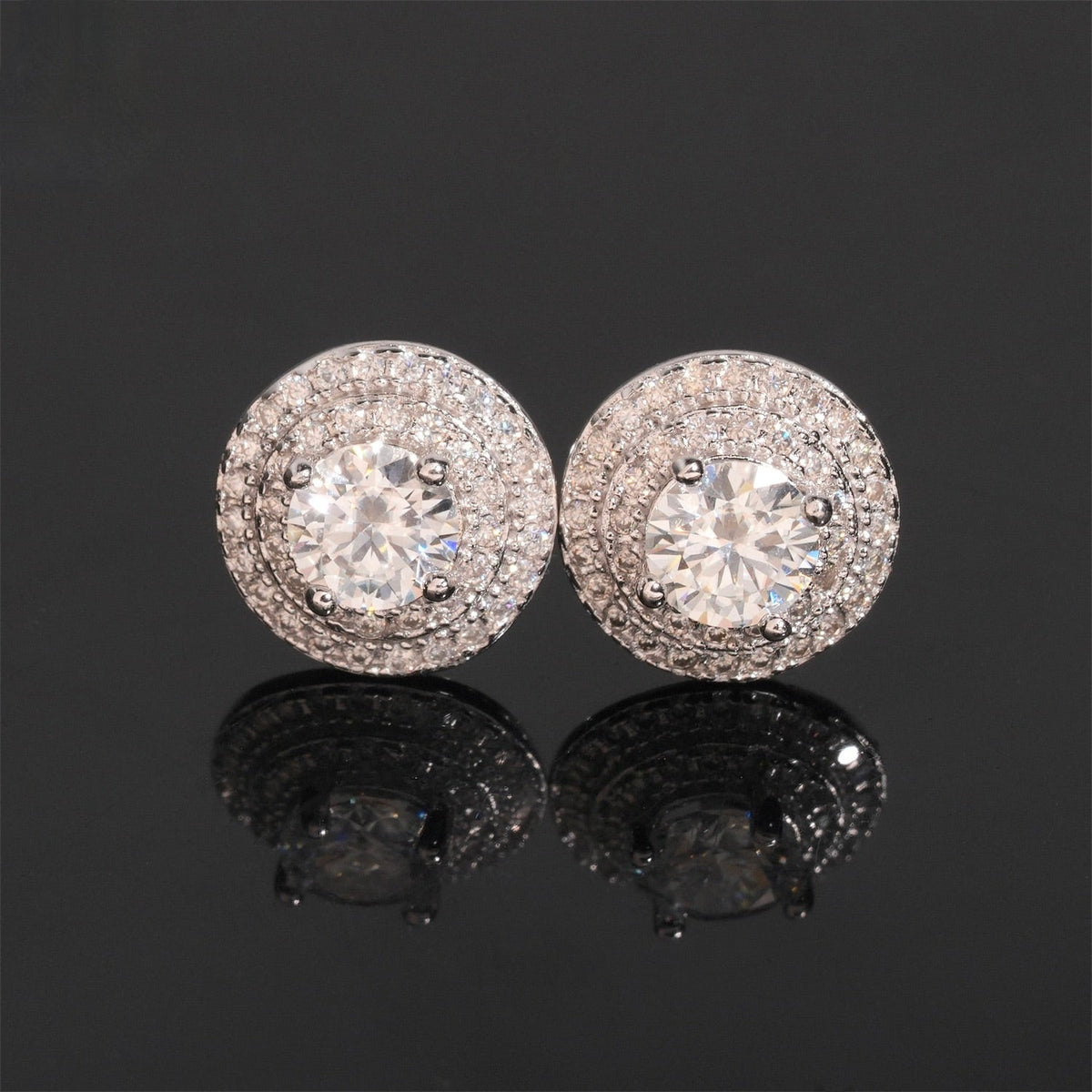 10mm Halo Moissanite Stud Earrings – Screw Back 925 Sterling Silver
