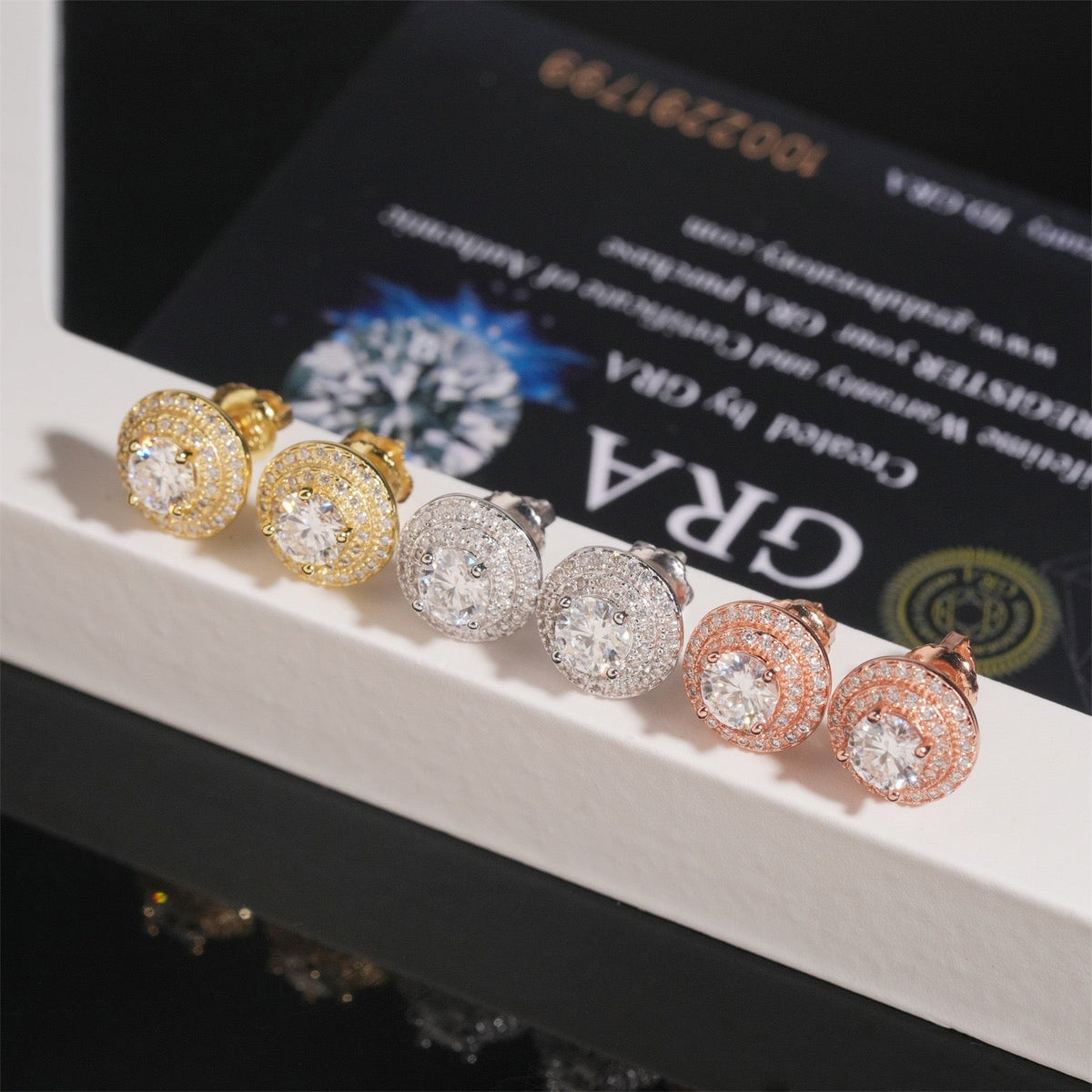 10mm Halo Moissanite Stud Earrings – Screw Back 925 Sterling Silver