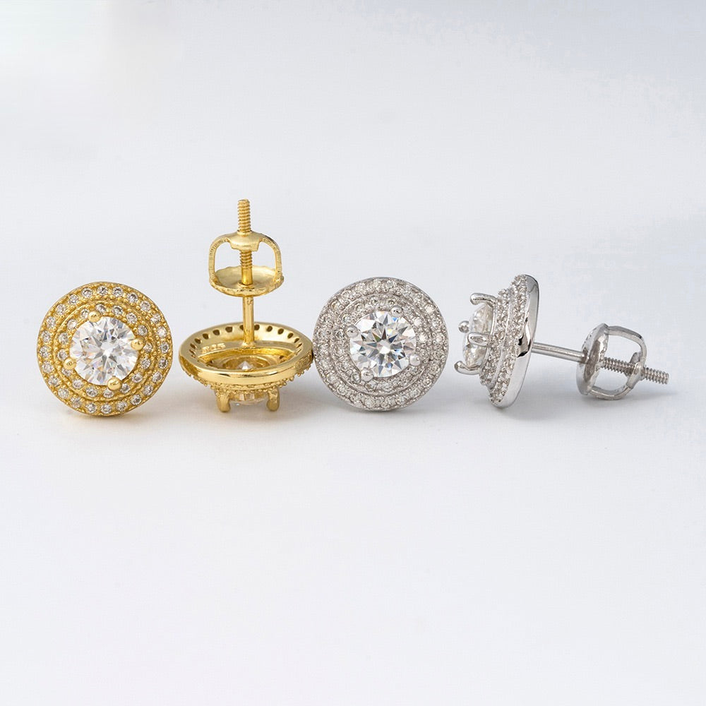 10mm Halo Moissanite Stud Earrings – Screw Back 925 Sterling Silver