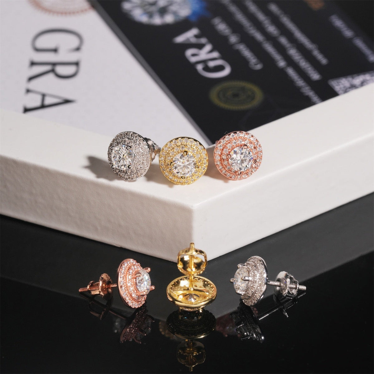 10mm Halo Moissanite Stud Earrings – Screw Back 925 Sterling Silver