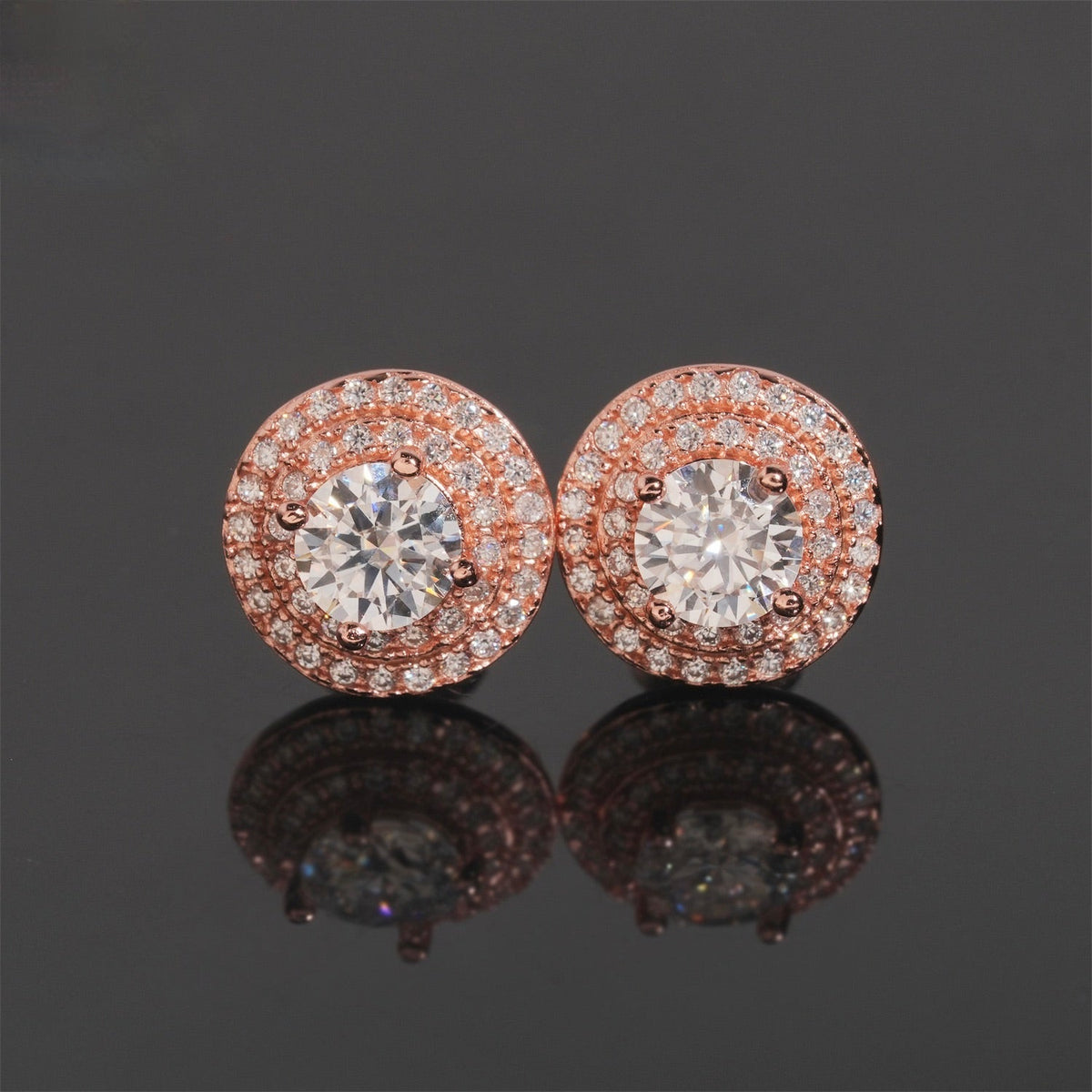 10mm Halo Moissanite Stud Earrings – Screw Back 925 Sterling Silver