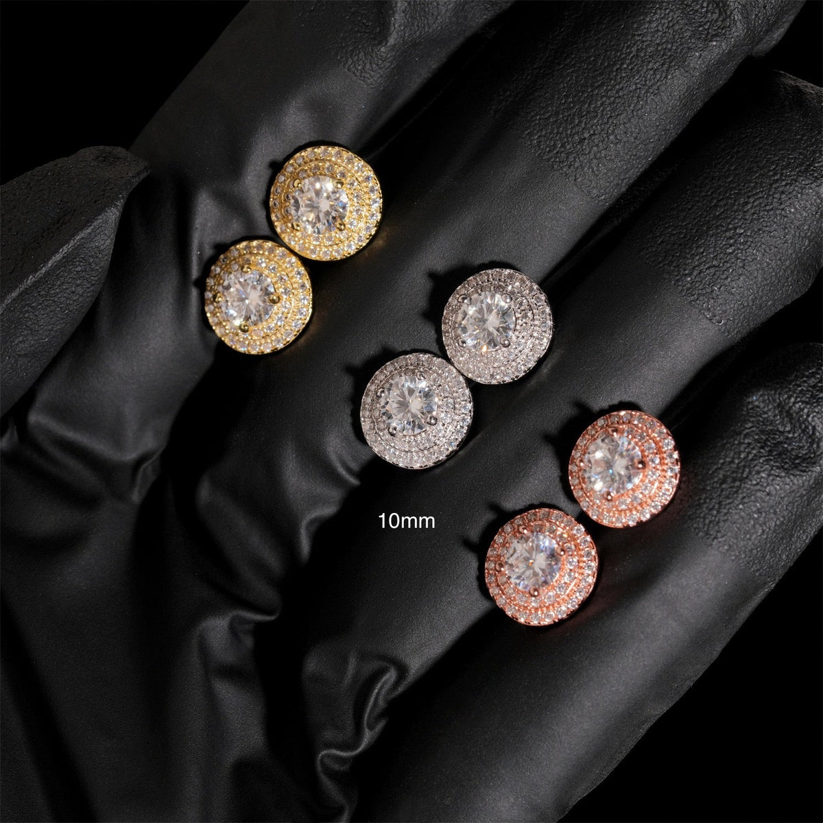 10mm Halo Moissanite Stud Earrings – Screw Back 925 Sterling Silver