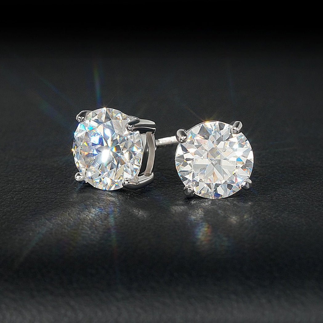Round Cut VVS Moissanite Stud Earrings – 925 Sterling Silver