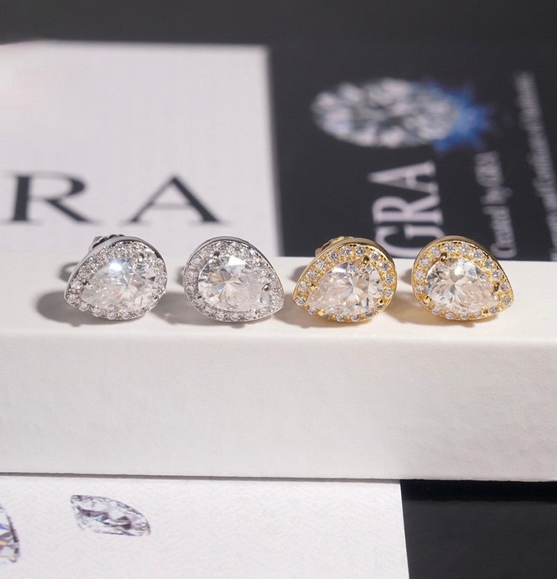 Pear Cut Moissanite Stud Earrings – Screw Back